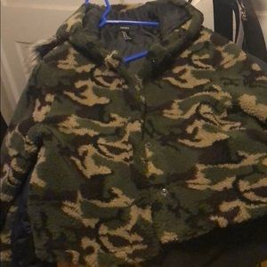 Forever 21 camo faux shearling coat